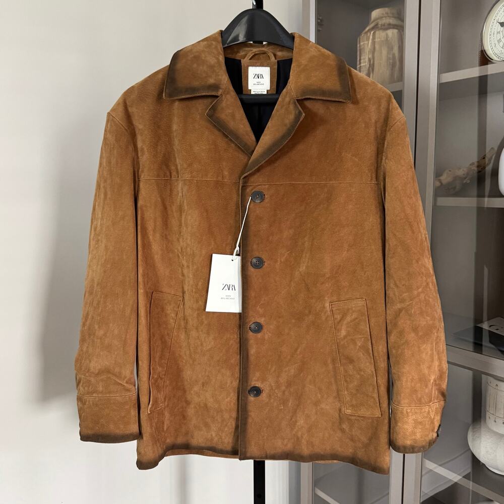 Zara Man 80's Archive Suede Shaded Brown Oversized Jacket S NEW Overcoat Leather